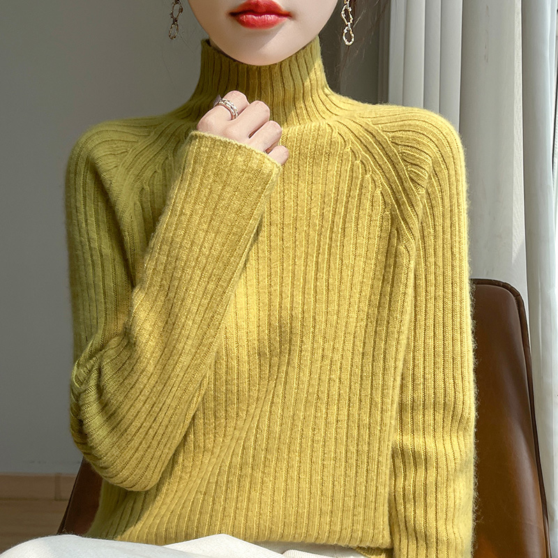 MSPY-6115秋冬羊毛针织衫女纯色长袖打底衫加厚高领女内搭毛衣女