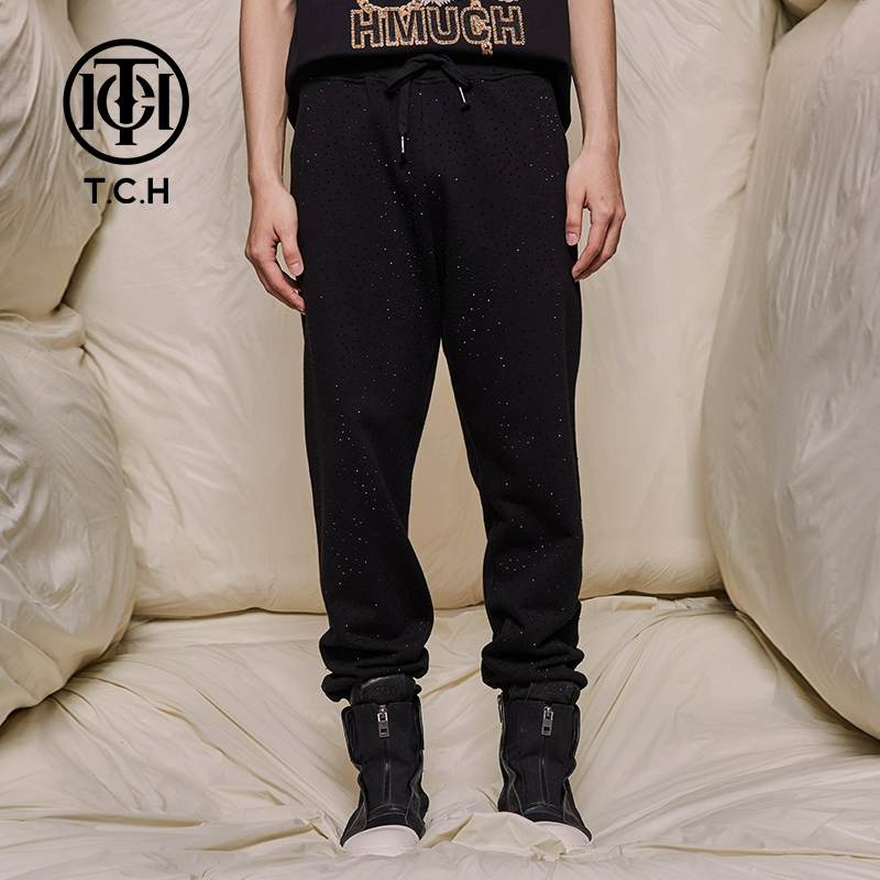 成都-TCH潮牌烫钻满天星百搭休闲潮流秋冬黑色长裤T69C206043