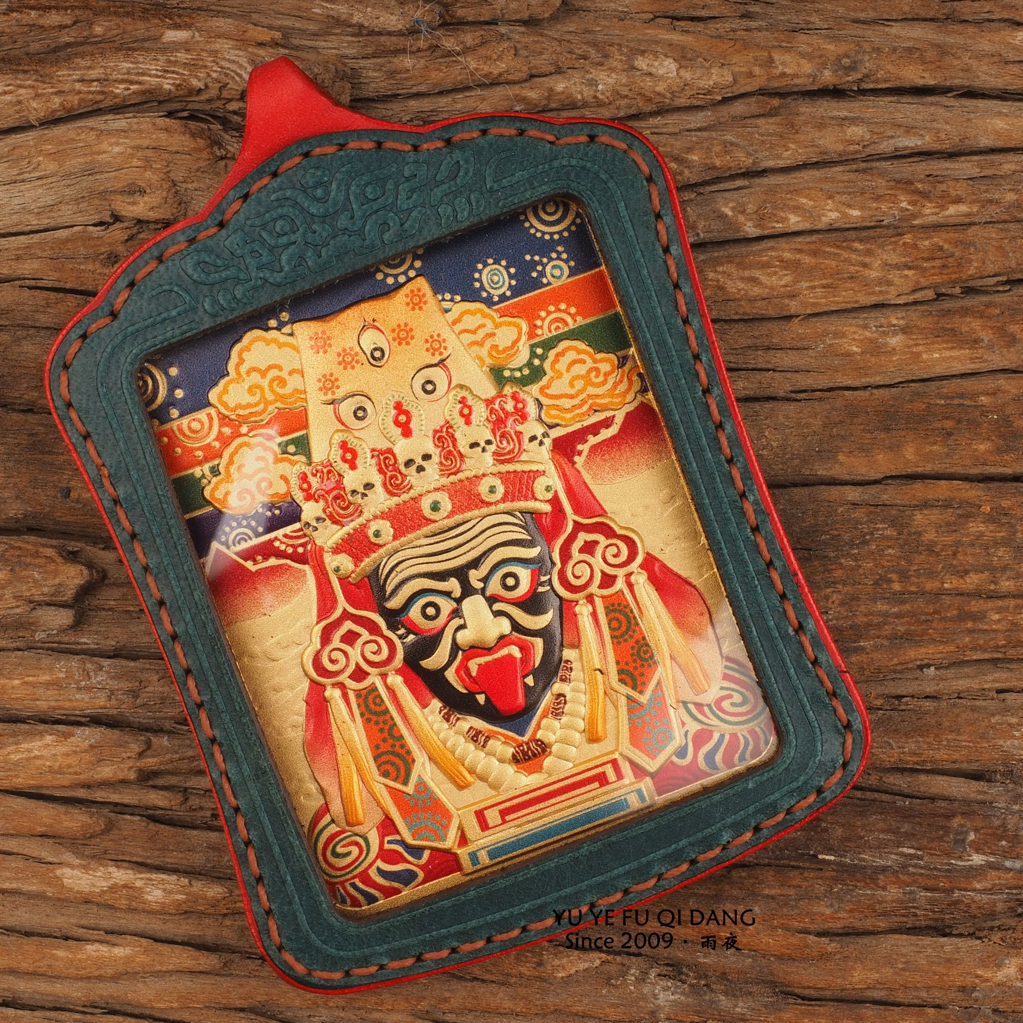 【皮壳唐卡】雨夜全新私定手工定制牛皮皮壳唐卡铜雕宝石画吊坠