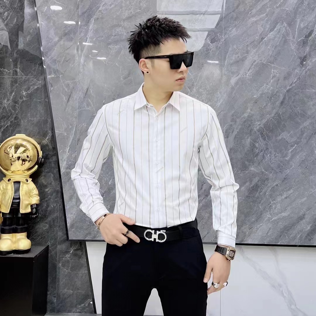 戈诺尔时尚条纹长袖衬衫男士休闲春季秋季潮流百搭商务衬衣高品质