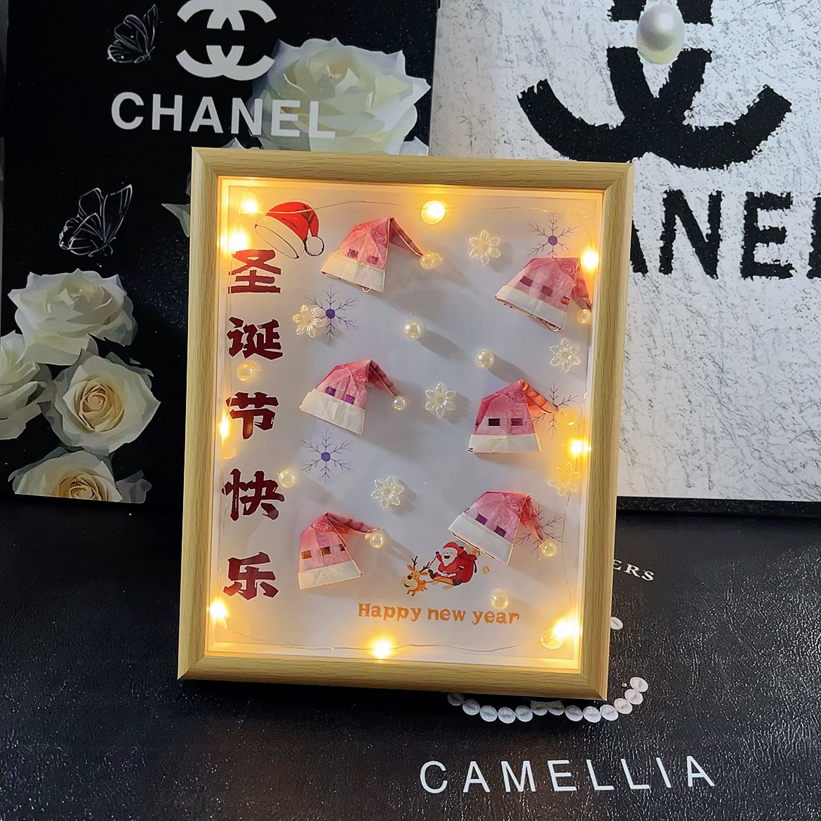 创意圣诞节圣诞帽相框摆台材料包手工粘贴送朋友亲人圣诞惊喜礼物