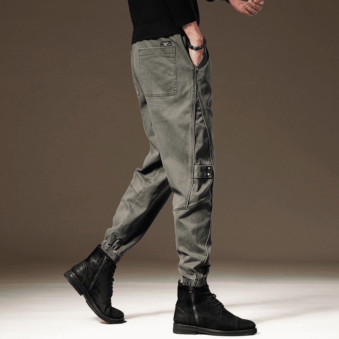 高端美式复古弹力工装裤男夏季新款宽松潮牌束脚酵磨水洗休闲裤男