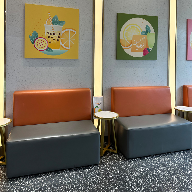 网红奶茶店休息区沙发卡座长条靠背简易茶几沙发组合商用家具订制