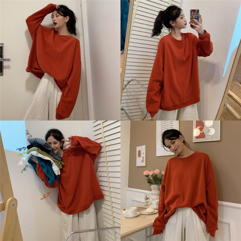 卫衣打底纯色t恤女宽松长袖内搭中长款秋季女韩版大码胖mm外套上