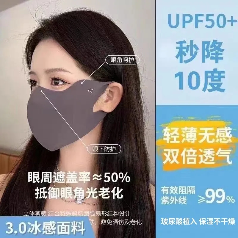 玻尿酸美容防晒口罩女防紫外线护眼角可水洗抗衰老护脸保湿面罩潮