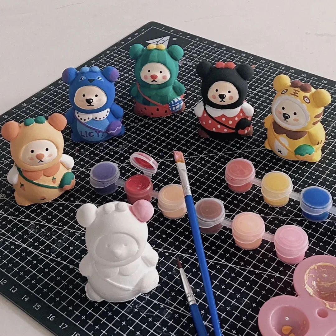 涂色小熊儿童娃娃白坯手工涂鸦画画可爱背包熊公仔儿童玩具男女孩