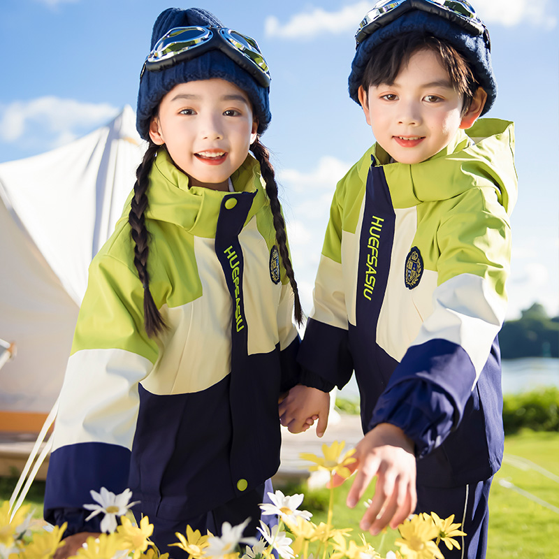 小学生校服冲锋衣套装绿色儿童班服幼儿园服秋冬装英伦学院风春秋