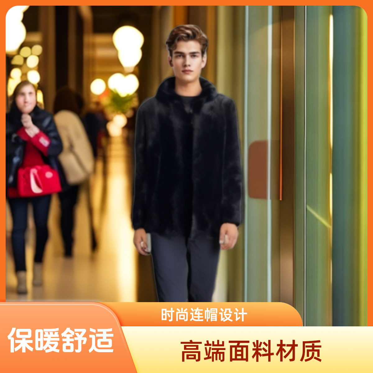 2024时尚黑色连帽冬季高端男士外套保暖休闲