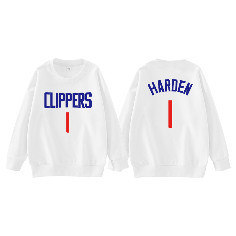 快船球星圆领落肩卫衣 秋冬运动连帽 印花休闲男女