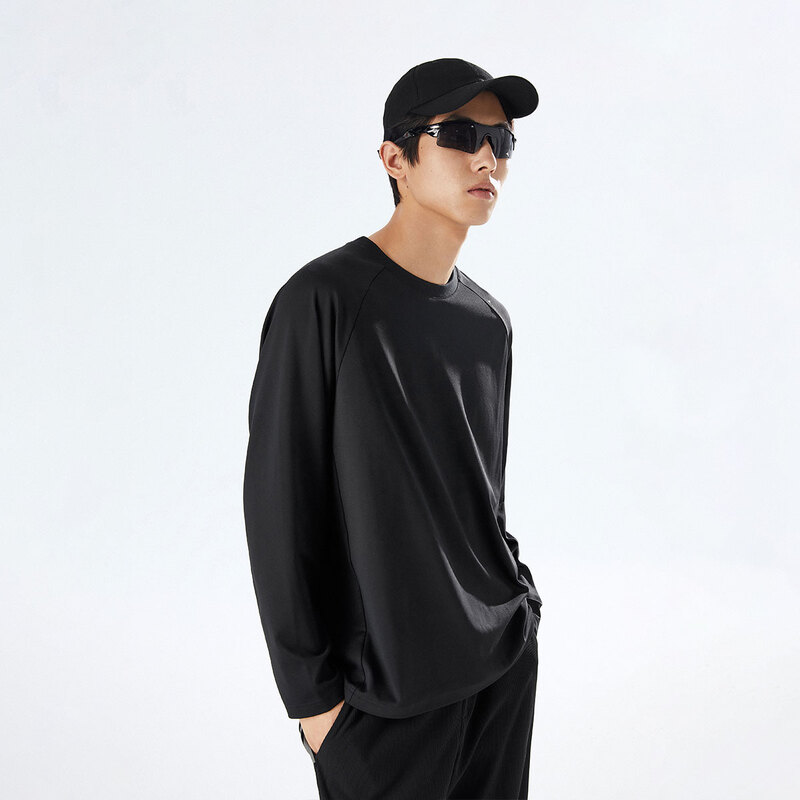 PEACEBIRD/太平鸟重磅长袖T恤春季男士休闲黑色打底衫 BWDCD1904