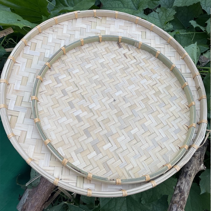 二层竹编白簸箕晒盘