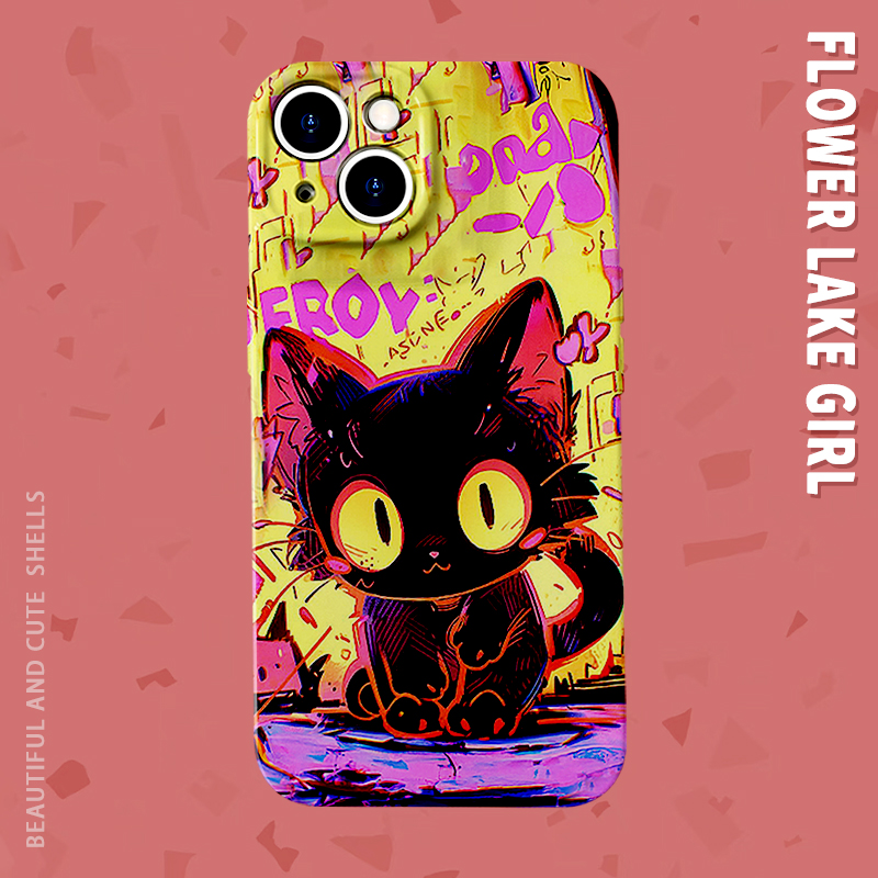 涂鸦潮酷黑猫朋克苹果/iPhone14prooppo reno7pro小众手机壳外壳