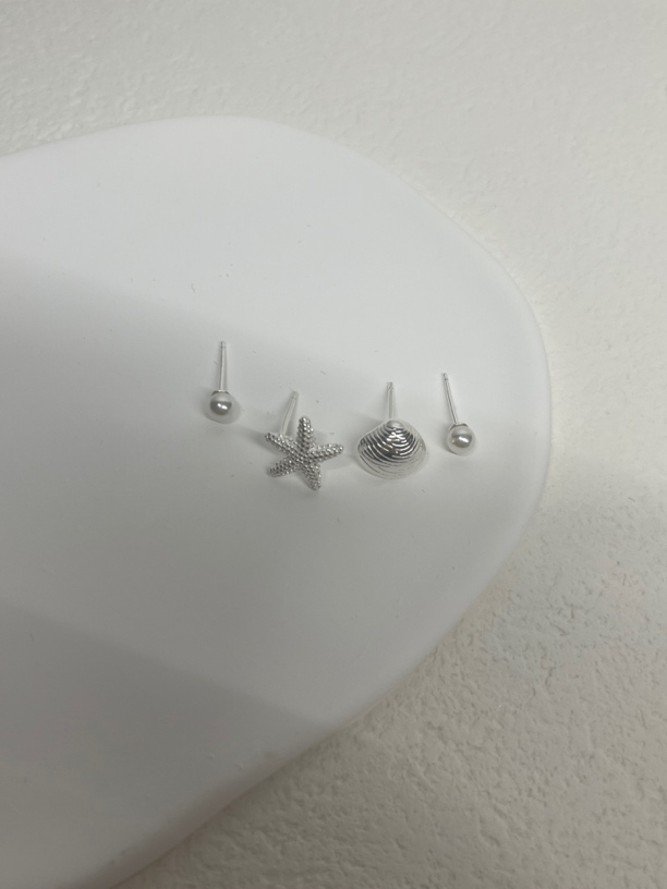 925银耳饰 【海星贝壳珠珠】耳钉气质简约精致小众个性百搭银色小巧