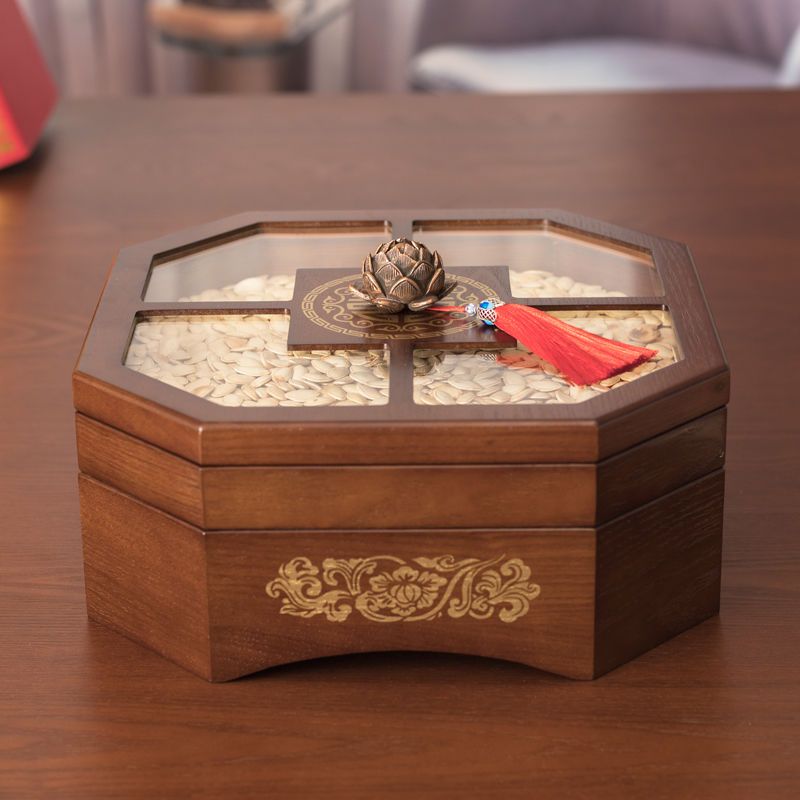 糖果盒木质多层旋转中式家用客厅分格带盖干果瓜子零食点心水果盘