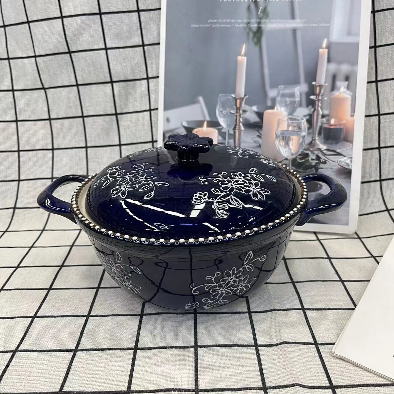 【全新式】手雕蓝花藤-9.5寸双耳汤碗32