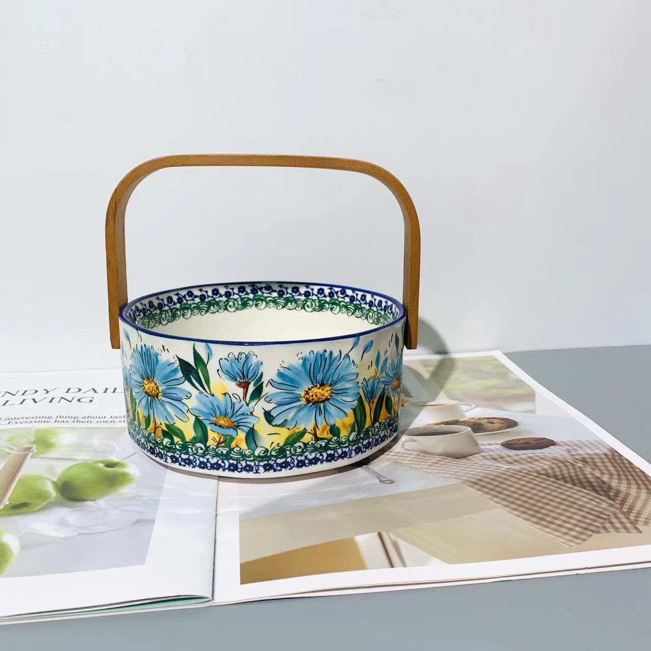 手绘蒲公英（蓝色）-手提果篮