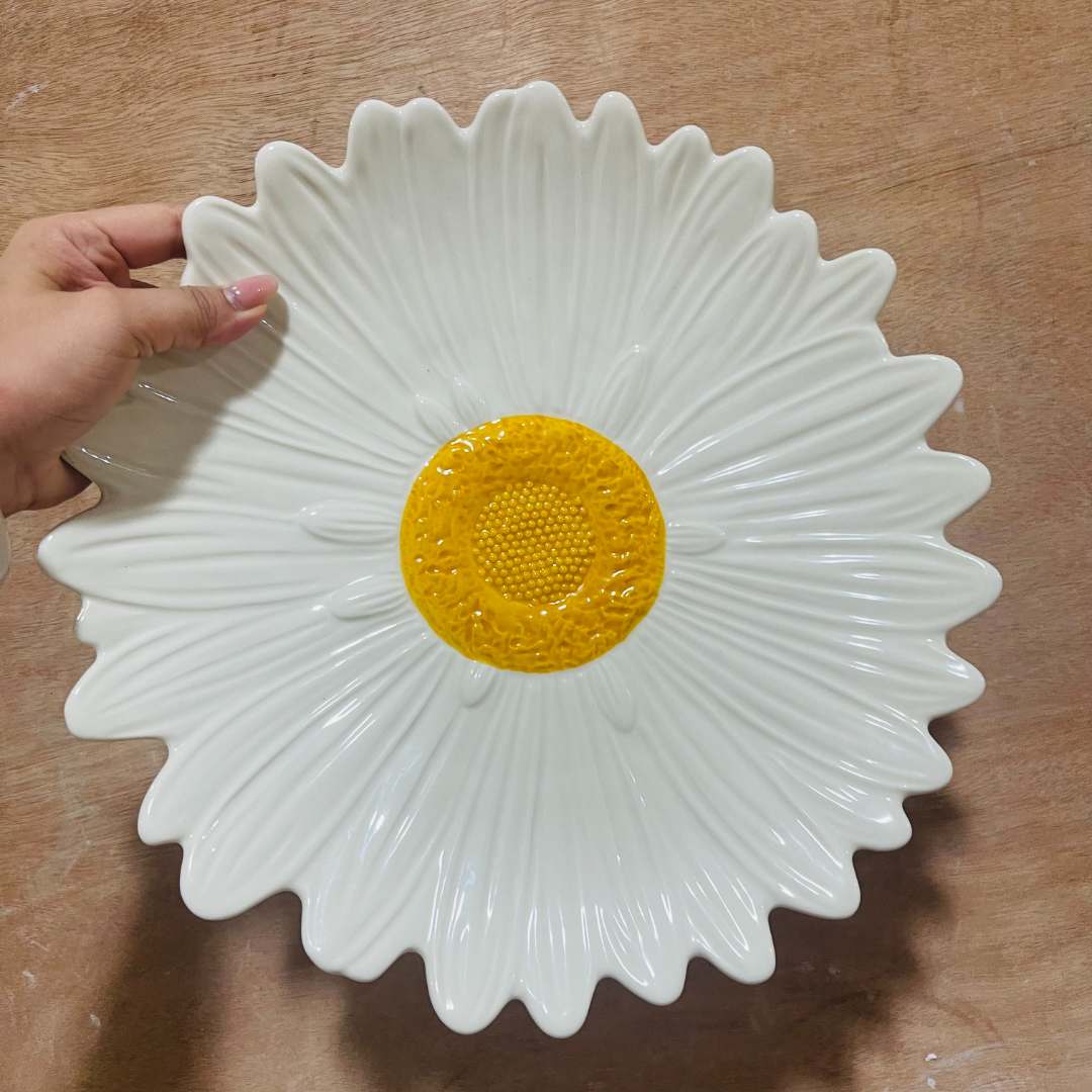 陶瓷手工复古手绘菊花手捏浮雕纯手工菊花盘