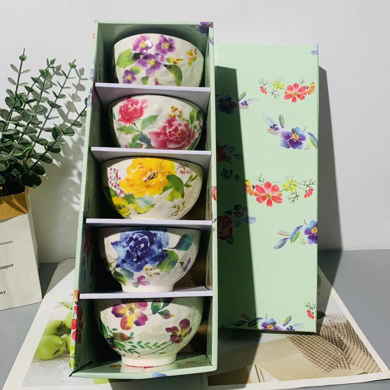 花水彩-5碗套装米饭碗