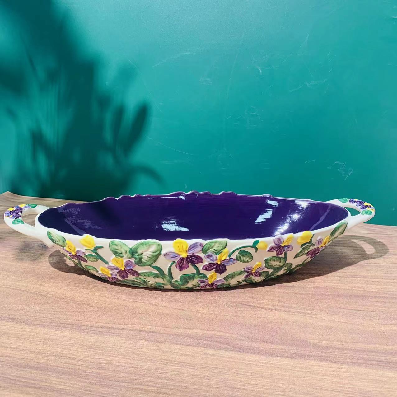 鸢尾花-17.5寸双耳船型盘鱼盘