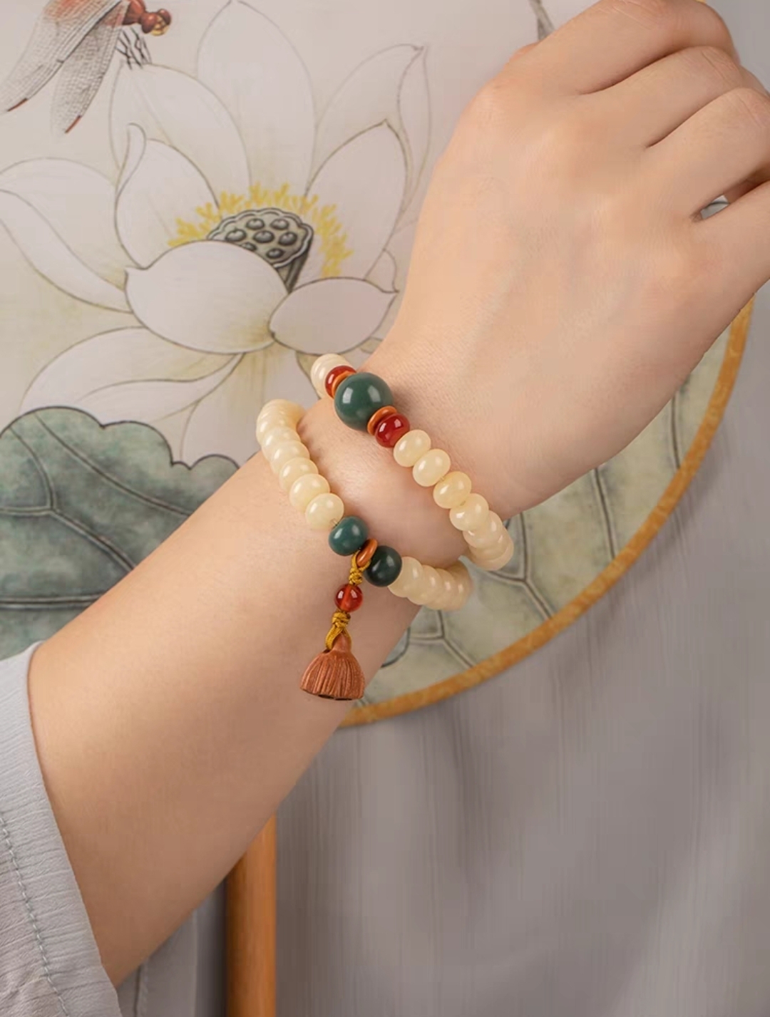 奶油黄玉化料 菩提双圈 多圈手链 脖挂