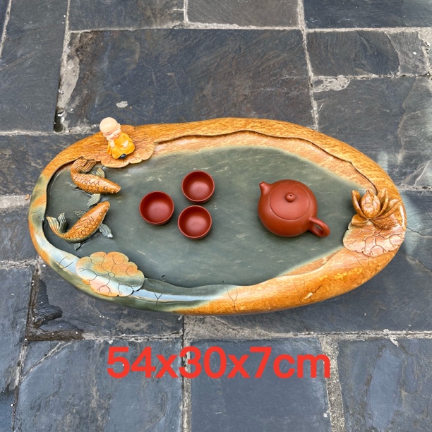 肇庆端砚茶盘天然绿端砚石手工艺石茶台客厅一体功夫茶海高档耐用