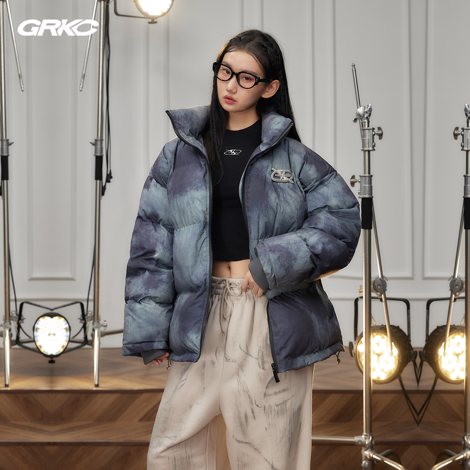 GRKC吉尔卡克 蕴染棉服冬季美式加厚保暖立领防寒保暖宽松面包服