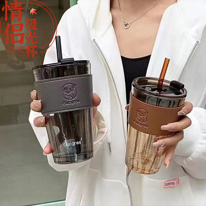 网红情侣水杯大容量简约咖啡杯高颜值玻璃杯极光竹节杯女士专用杯