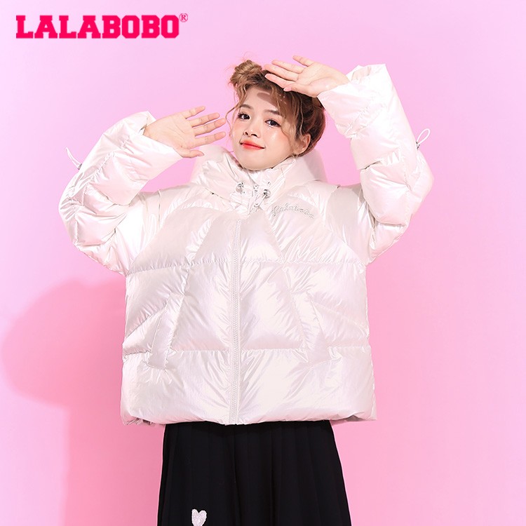 武汉（微瑕染色不退不换）LALABOBO闪钻镶边宽松羽绒服|L21C-WSYR22