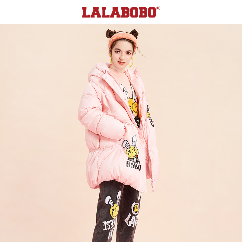 郑州(（不退不换）LABO涂鸦中长款保暖面包羽绒服女|L20E-WSYR18