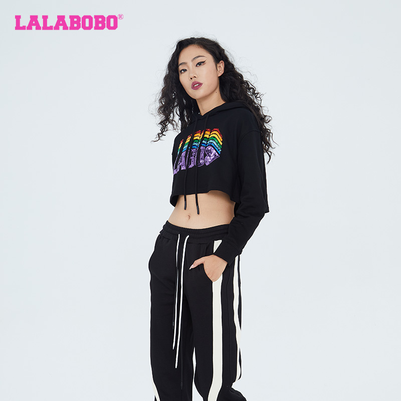 石家庄（不退不换）23年新品多彩亮片绣连帽抽绳短卫衣LBCC-WSTS16