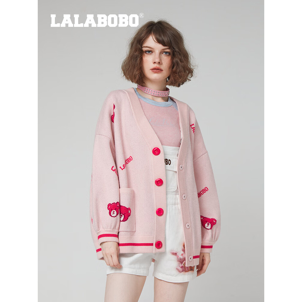 武汉甜美可爱小熊提花针织开衫宽松慵懒外套RBDC-TM19