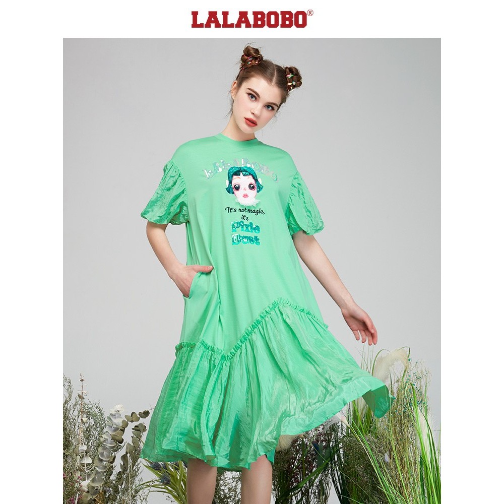 武汉（微瑕不退不换）LALABOBO网纱拼接连衣裙泡泡袖L21A-WLZY13