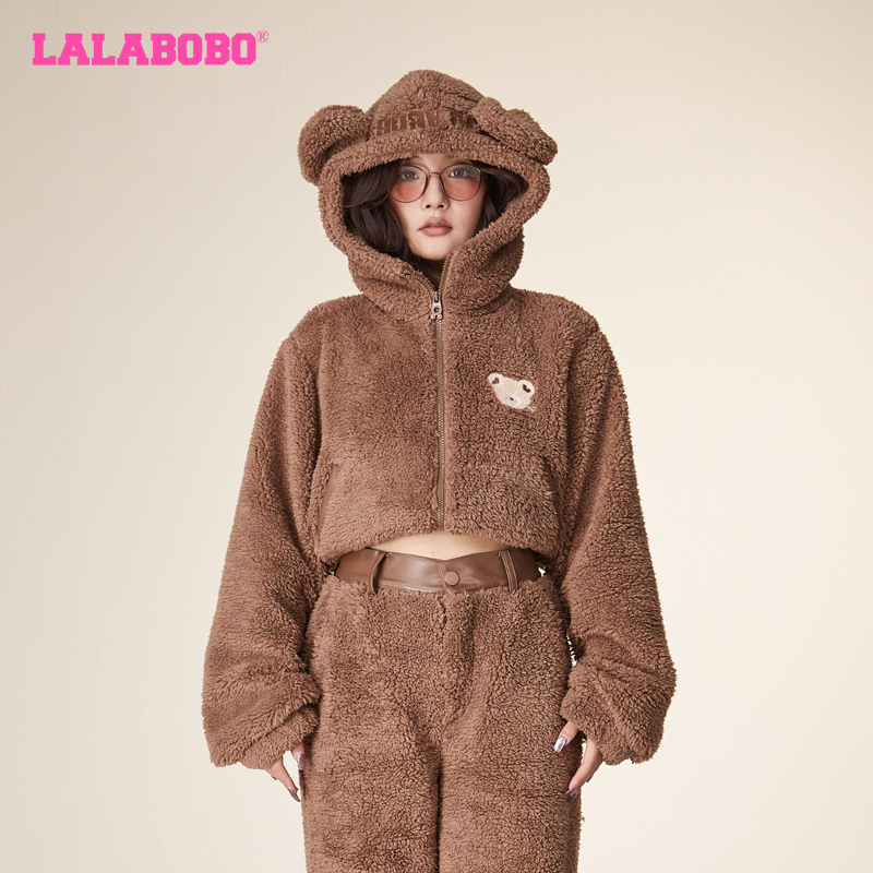 武汉冬季原创芥末熊连帽加厚保暖毛绒女LBCD-WSDR13