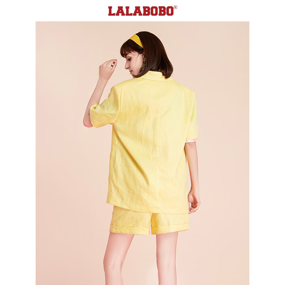LALABOBO度假刺绣麻短袖西服外套L20B-WSXW11