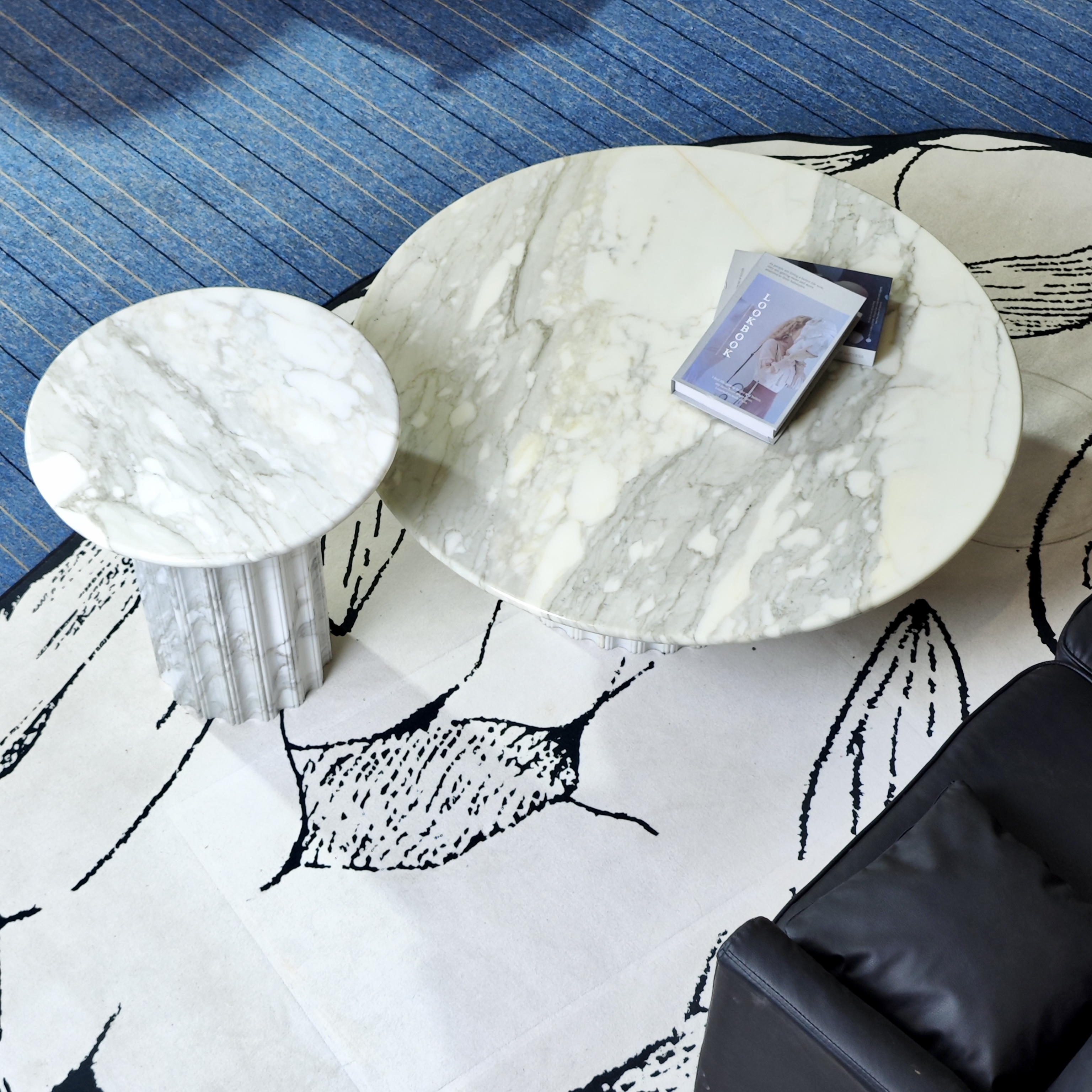 鱼肚白茶几整套组合 现代简约设计款茶几组合 天然大理石茶几