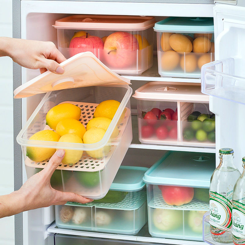 冰箱收纳盒厨房冷冻双层沥水盒家用水果蔬菜储物盒食品分【鼎越】