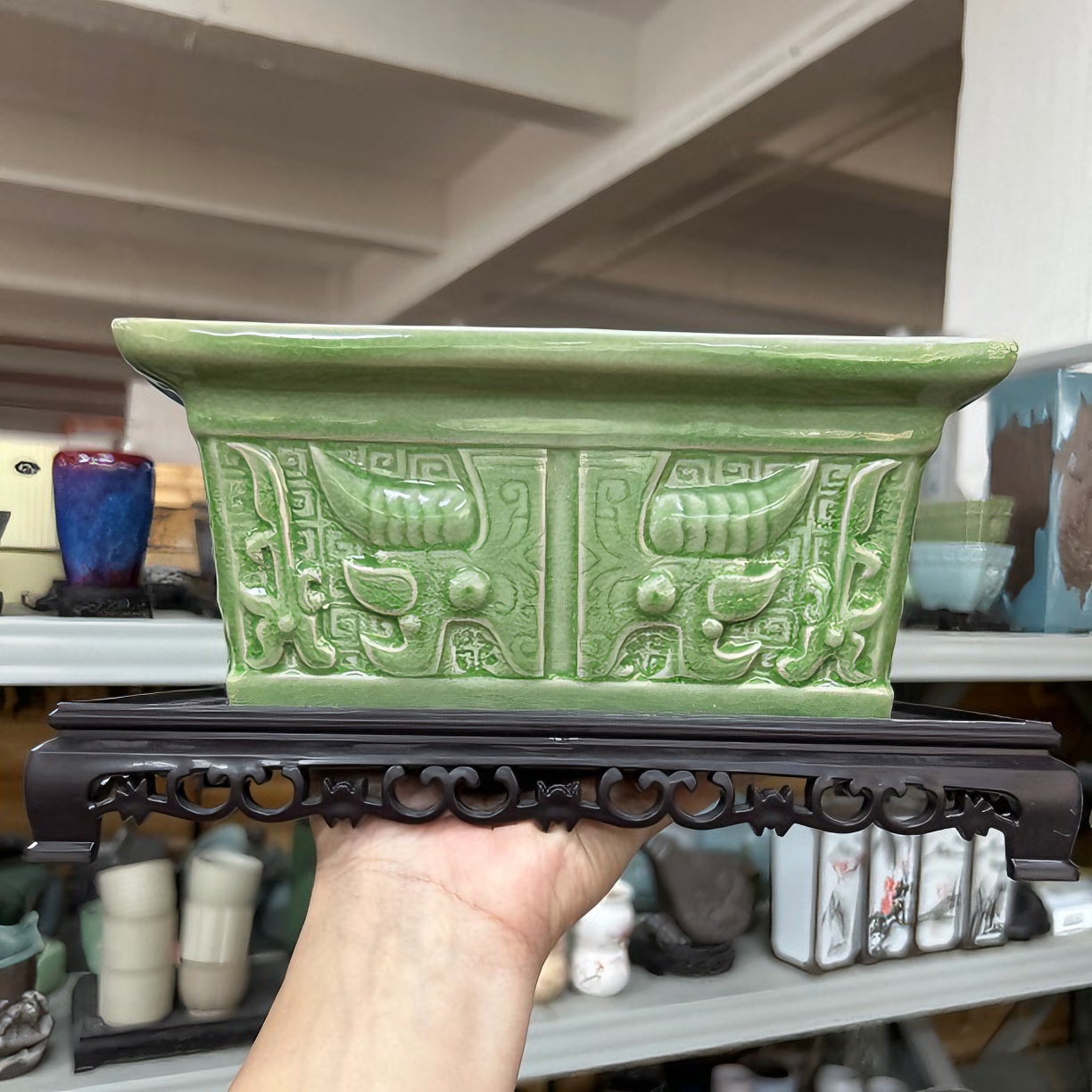 【直播浮力557】23*19*10cm到手花盆+底座长方形羊樽造景大盆马槽