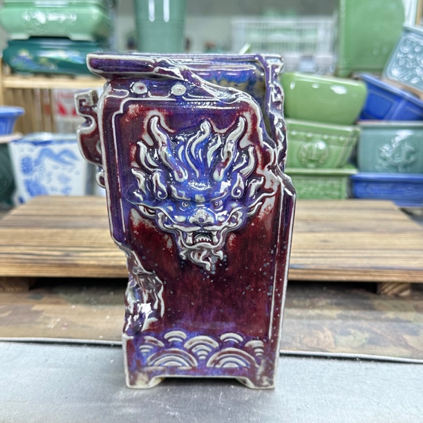 【直播浮力】10*17cm手工缺口龙尊缺口钧窑异形陶瓷花盆造景古典
