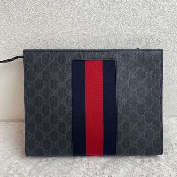 99新 GUCCI/古驰 5718/4201/7030男士经典黑老花洗漱手拿包