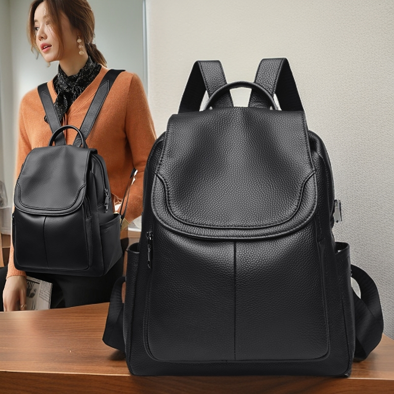 牛皮双肩包2025新款时尚简约真皮双肩包通勤外出休闲牛皮女士背包