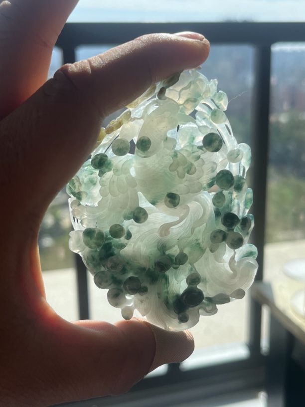 天然缅甸A货翡翠飘花凤凰摆件