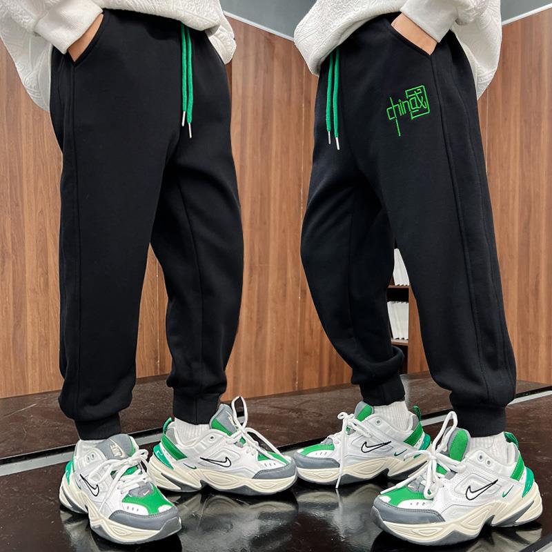 男童加绒裤子一体绒2023新款秋冬装中大童运动裤童装保暖休闲长裤