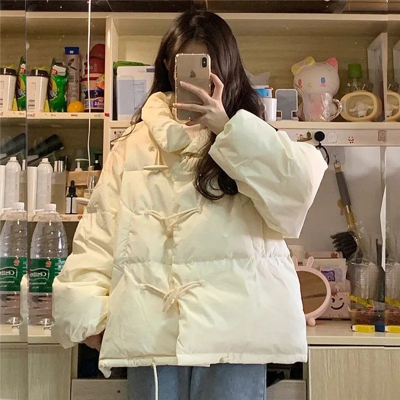 冬季新款加厚保暖牛角扣面包服棉衣女学生韩版宽松棉服棉袄外套潮
