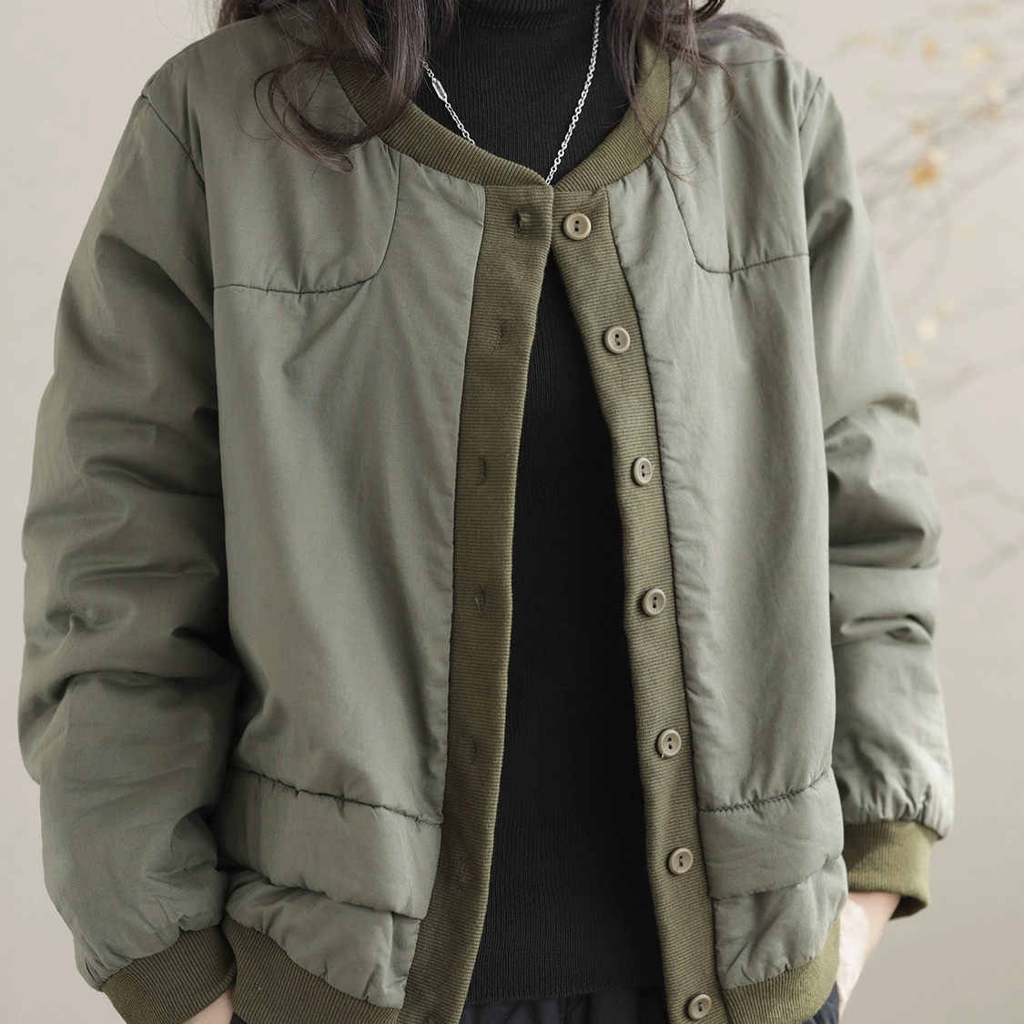 外贸折扣店商场撤柜女装夹棉保暖棒球服大码撞色复古棉衣加厚外套