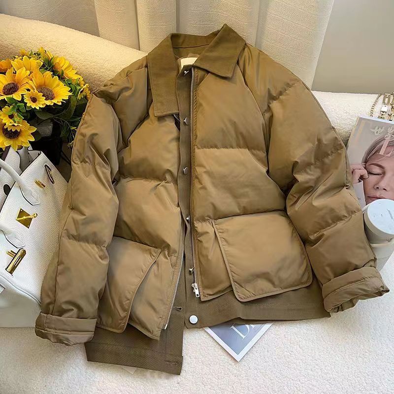 港风复古2023年冬季新款时尚气质棉服女小众短款拼接假两件外套潮