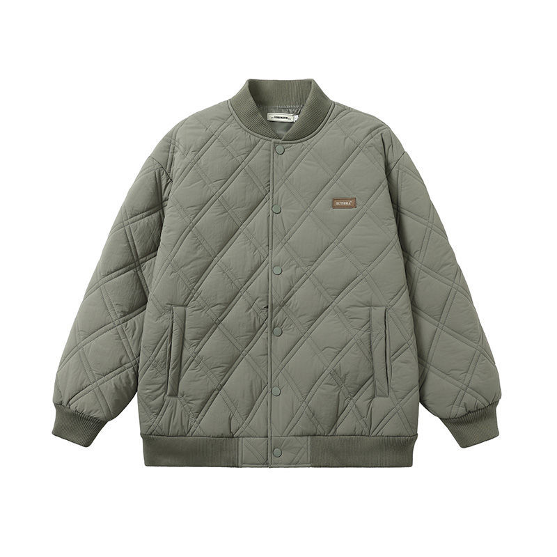 衣栈冬季男菱形格保暖棉衣日系宽松棒球服情侣休闲百搭棉服外套男