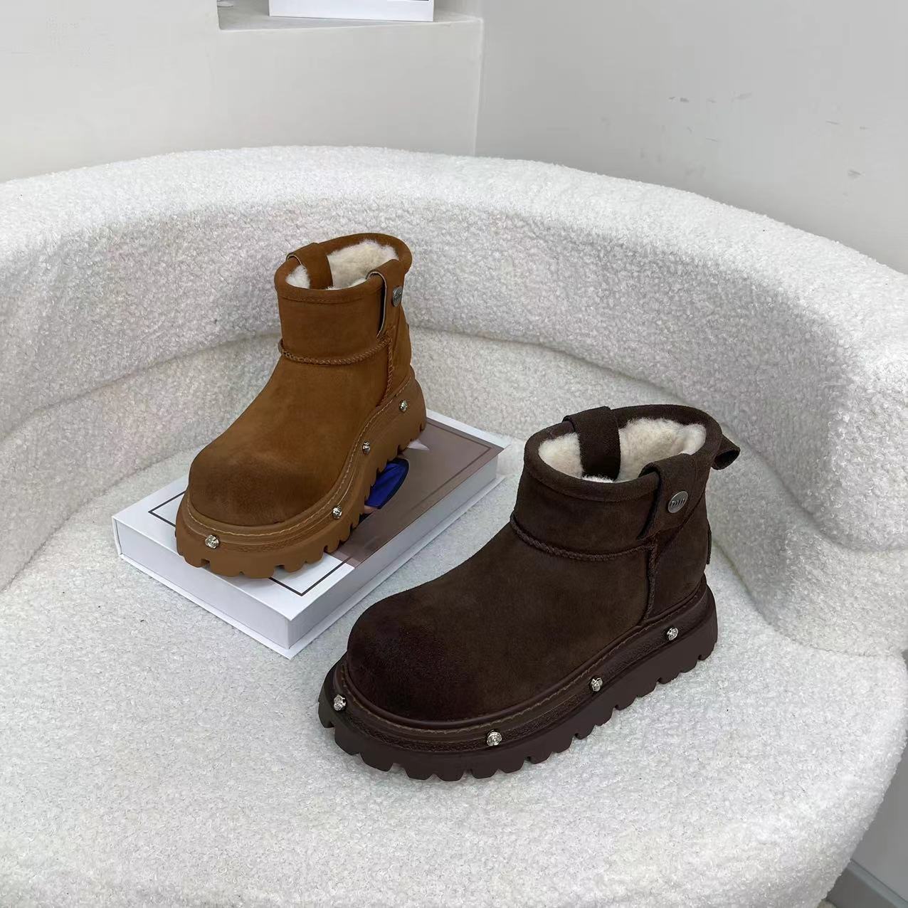 2024秋冬新款【雪地靴】时尚休闲百搭骑士圆头加绒冬季保暖女士