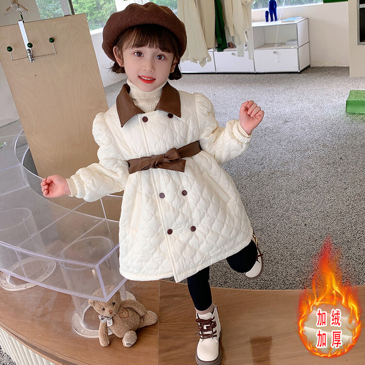 龙女童加绒夹棉外套秋冬新款洋气冬装保暖棉服中长款女孩时髦棉衣