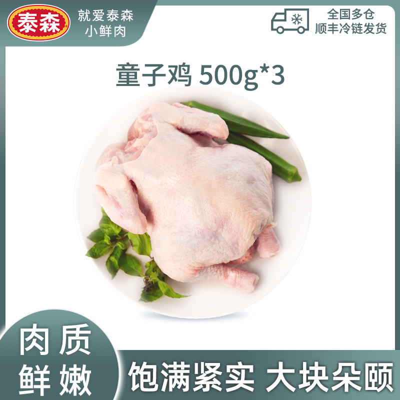 Tyson/泰森 冷冻童子鸡500g*3包冷冻整鸡食材生鸡 包冰率10%以内