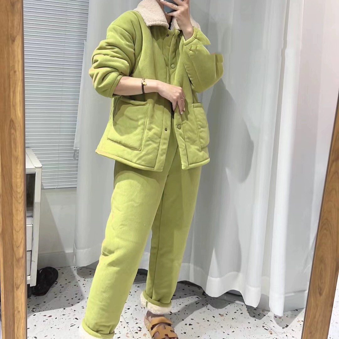 冬季新款加绒加厚奥利绒超柔面料可外穿家居服套装女